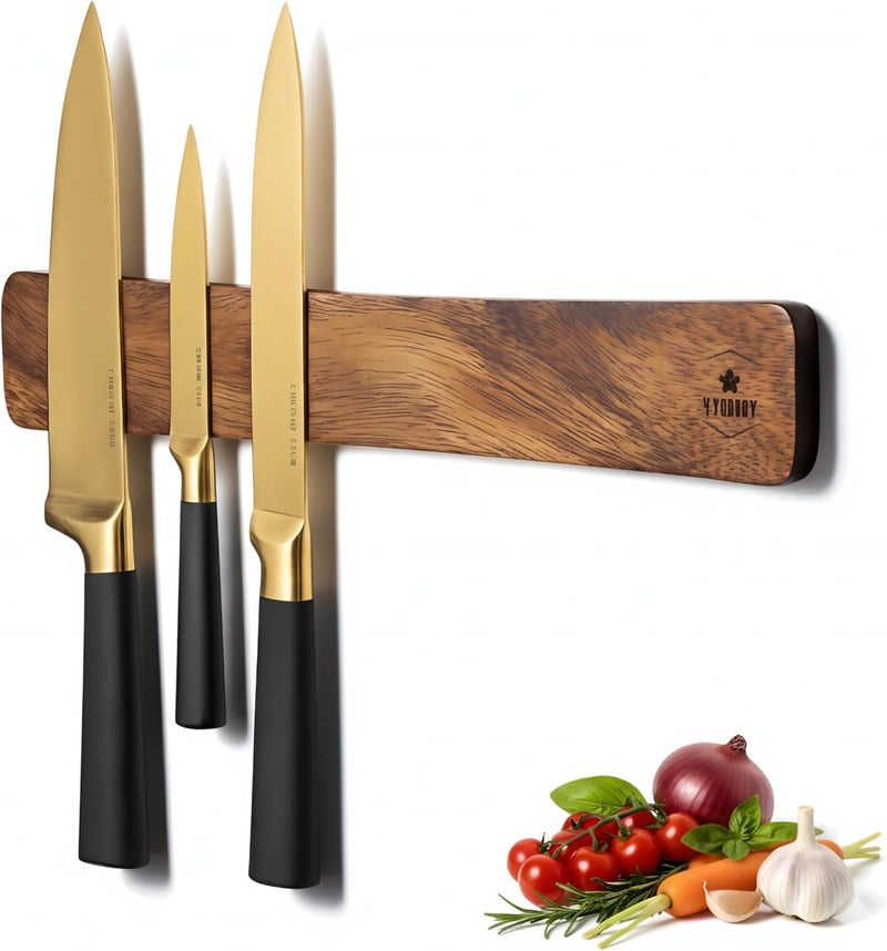 4YORVOY 4 YORVOY Magnetic Knife Holder for Wall-16 inches long Kitchen Organizer- No Drilling Knife Magnetic Strip- Compact Utensil Holder- Acacia Wood Knife Rack- Strong Knife Magnet- Easy Installation - Image 1
